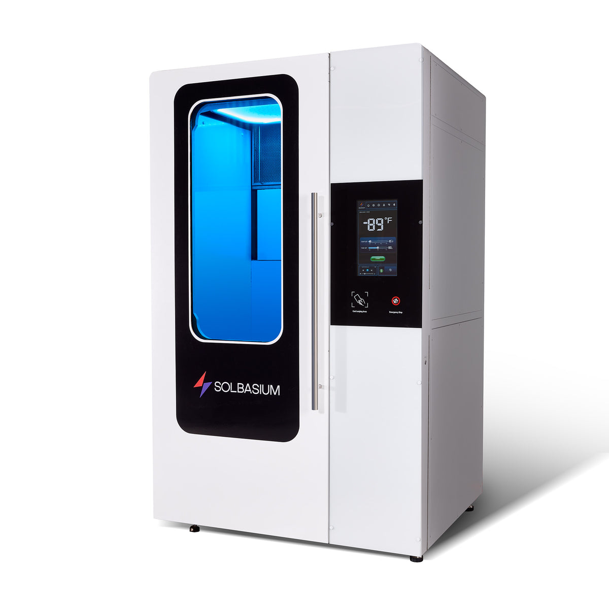 Boreas electric cryotherapy chamber by Solbasium, front three-quarter view