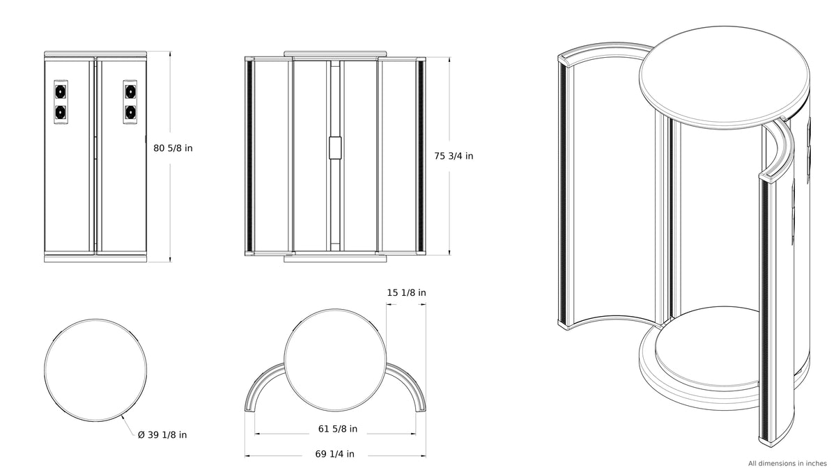 Nova Vertical technical drawing with dimensions in inches