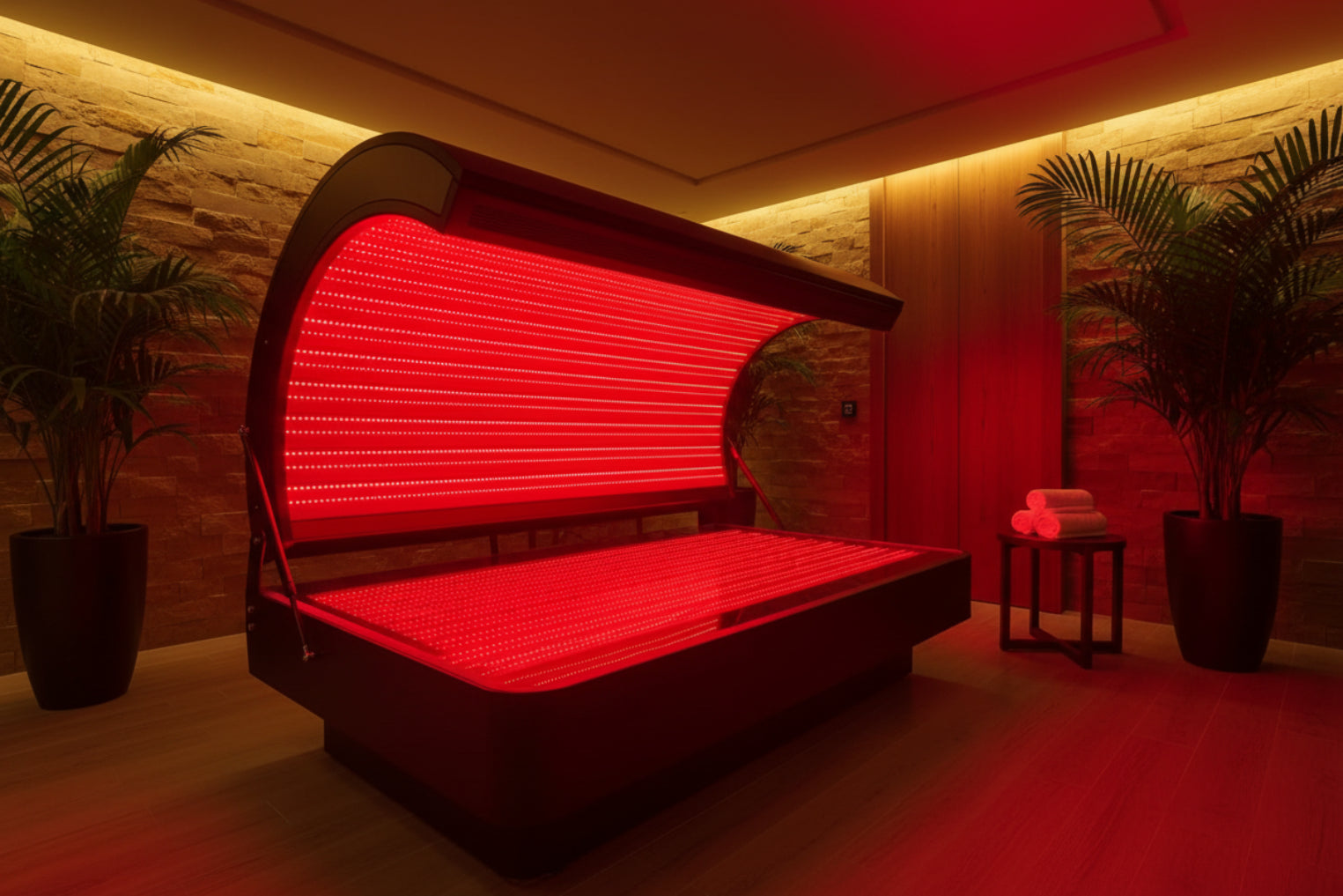 Nova Red Light Therapy Bed in Spa setting opened preview of red light 