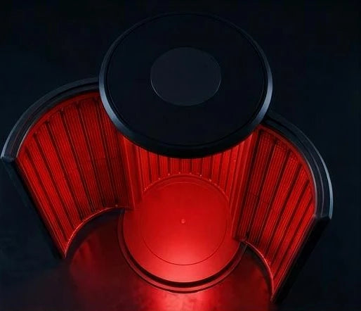 Top-down view of Nova Vertical with doors open showing red light panels