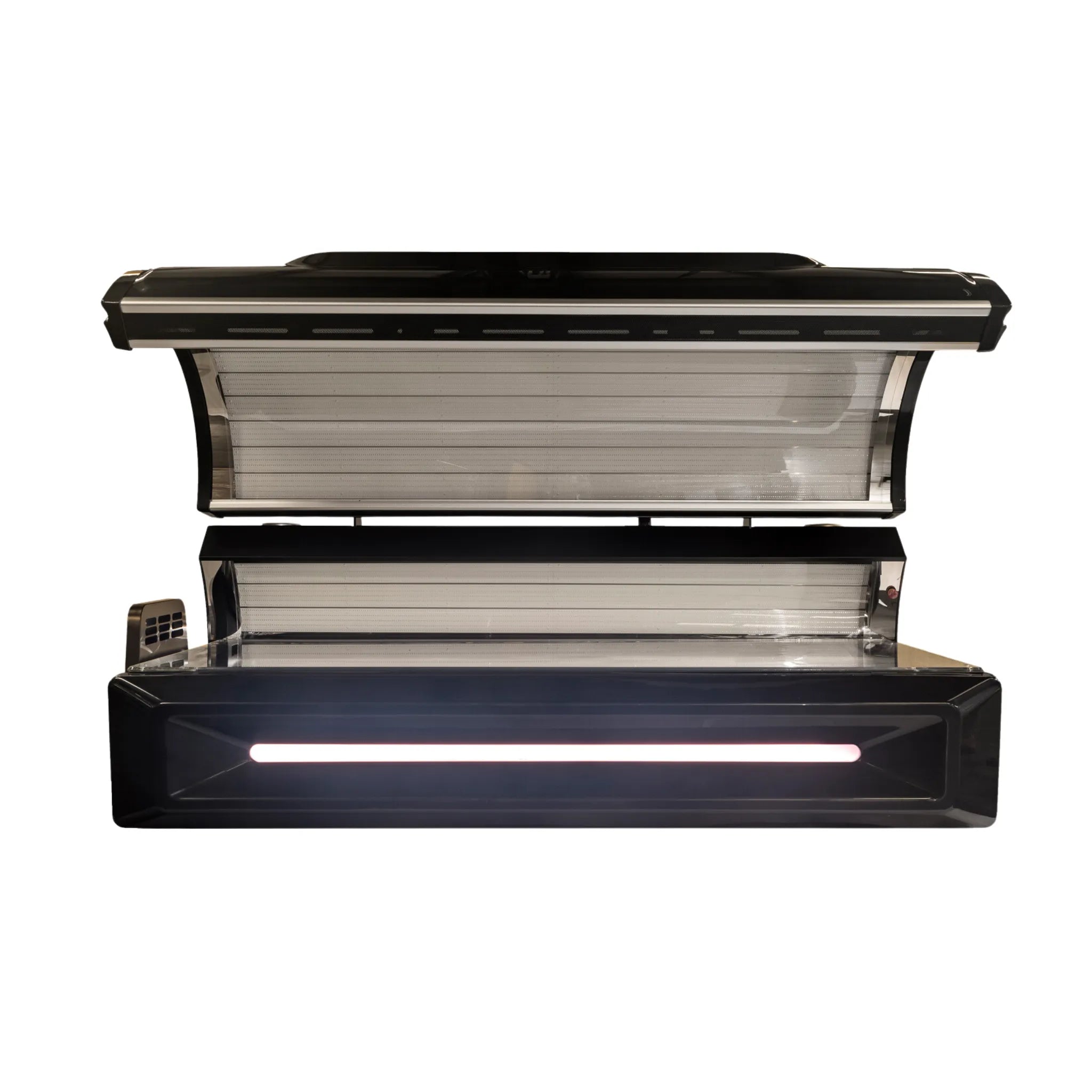 Helios Solbasium red light therapy bed open front view showing interior panels