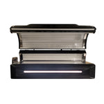 Helios Solbasium red light therapy bed open front view showing interior panels